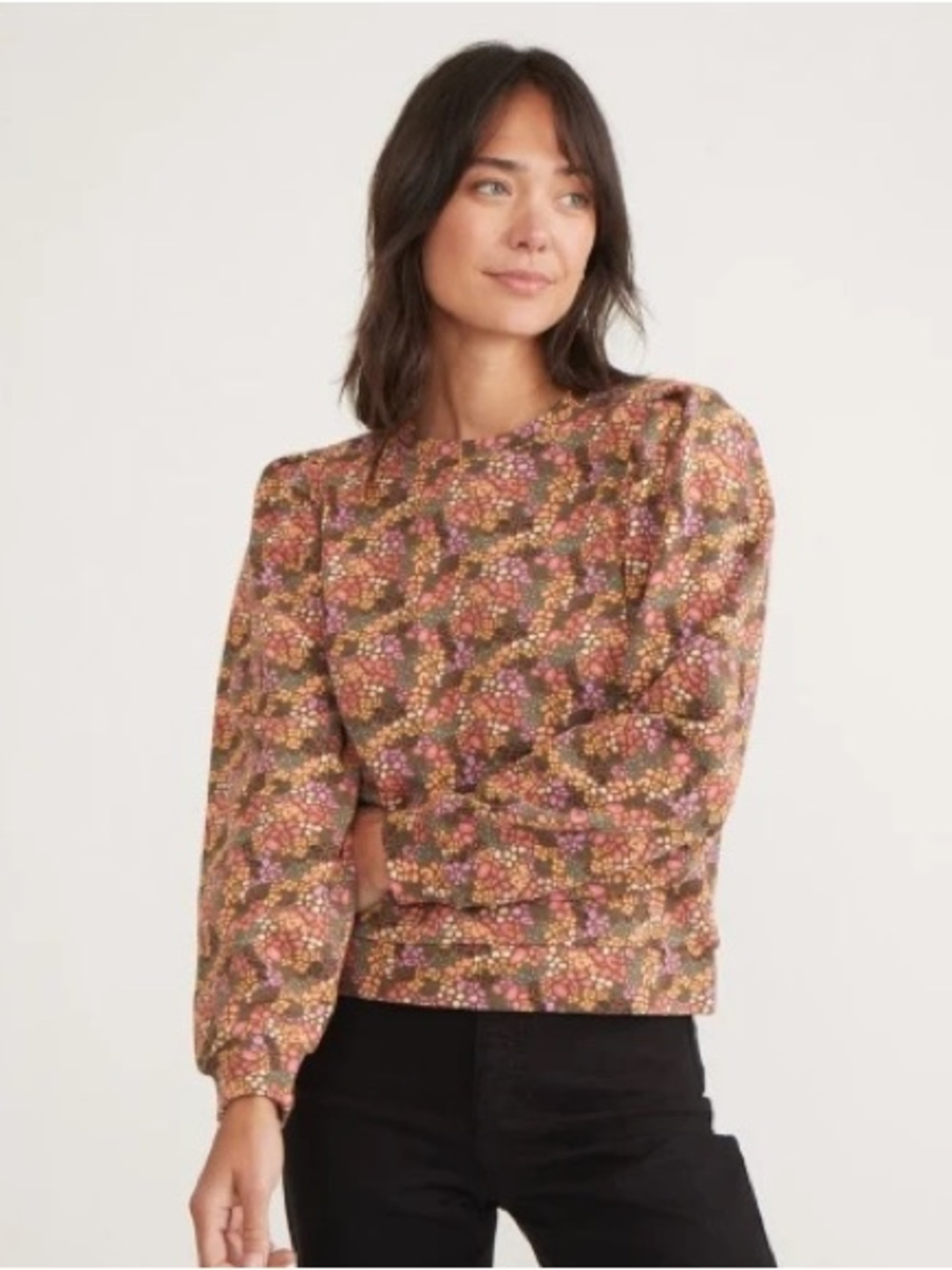 Marine Layer Enya Puff Sleeve Floral Sweatshirt Women’s Size Small